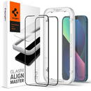 Folie Protectie Ecran Spigen Align Master pentru Apple iPhone 13 / Apple iPhone 13 Pro / Apple iPhone 14, Sticla securizata, Full Face, Full Glue, Set 2 bucati, Neagra AGL03387