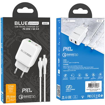 Incarcator de retea Blue Power BLN5, PD 20W+QC3.0, Alb