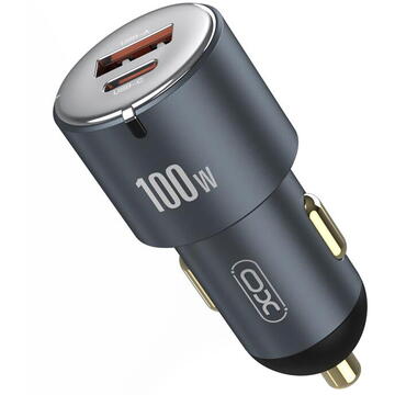 Incarcator de retea Incarcator Auto USB XO Design CC47, Quick Charge, 100W, 1 X USB - 1 X USB Type-C, Gri