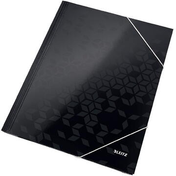 Mapa cu elastic Leitz WOW, carton laminat, FSC, A4, 250 coli, negru