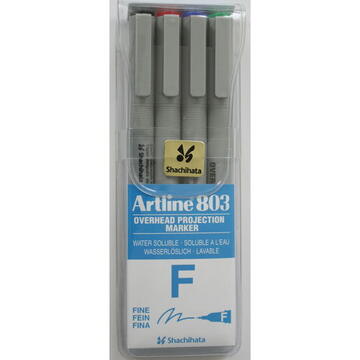 OHP Non-Permanent marker ARTLINE 803, varf mediu - 0.5mm, 4 culori/set - (BK,RE,BL,GR)