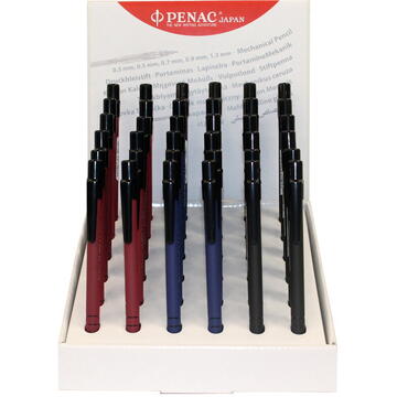 Display creioane mecanice PENAC RB-085M, rubber grip, 0.5mm, 36 buc/display - culori corp asortate