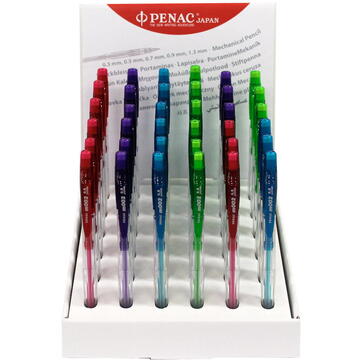 Display creioane mecanice PENAC m002, 0.5mm, 36 buc/display - culori corp asortate