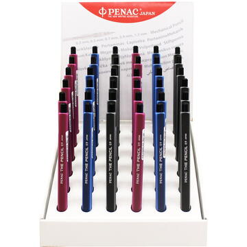 Display creioane mecanice PENAC The Pencil, rubber grip, 0.9mm, 36 buc/display -culori corp asortate