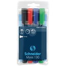 Permanent marker SCHNEIDER Maxx 130, varf rotund 1-3mm, 4 culori/set - (N, R, A, V)
