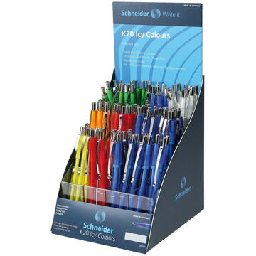 Display SCHNEIDER K20 Icy colours, 100 pixuri culori asortate - scriere albastra