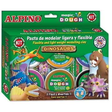 Articole pentru scoala Kit 6 culori x 40gr plastilina magica + 4 seturi accesorii, ALPINO Dinosaurs
