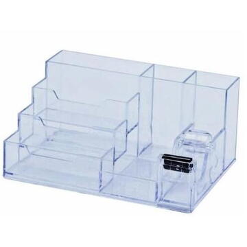 Accesorii birotica Suport plastic pentru accesorii de birou, 7 compartimente, KEJEA - transparent