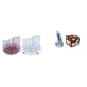 Accesorii birotica Suport plastic pentru accesorii de birou, rotativ, 7 compartimente, KEJEA - transparent