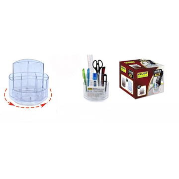Accesorii birotica Suport plastic pentru accesorii de birou, rotativ, 8 compartimente, KEJEA - transparent