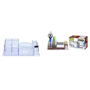 Accesorii birotica Suport plastic pentru accesorii de birou, 8 compartimente, KEJEA - transparent