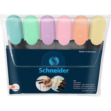 Textmarker SCHNEIDER Job Pastel, varf lat, 6 culori/set -(turcoaz, menta, lavanda, roze, piersica, v