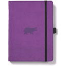Dingbats wildelife Caiet cu elastic, A5+, 96 file-100g/mp-cream, coperti rigide violet, Dingbats Hippo - cu puncte