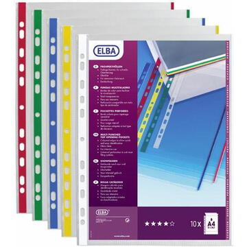 Accesorii birotica Folie protectie documente, cu margine color, 10folii/set, ELBA - margine rosie