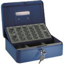 Caseta (cutie) metalica pentru bani, 250 x 180 x 90 mm, tavita monezi euro, ALCO - albastra