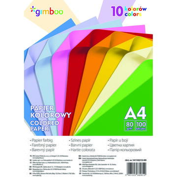 Articole pentru scoala Hartie color, 80g/mp, 100 (10 x 10) coli/top, GIMBOO - culori neon asortate