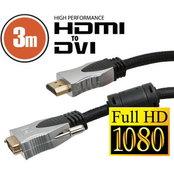 Carguard Cablu DVI-D / HDMI • 3 m Profesional cu conectoare placate cu aur
