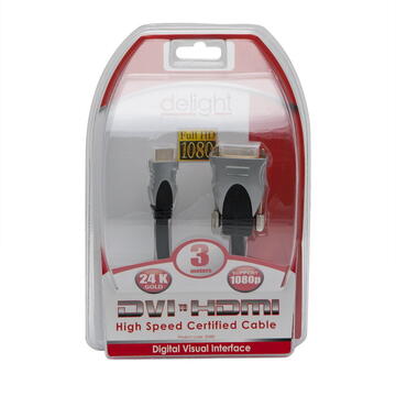 Carguard Cablu DVI-D / HDMI • 3 m Profesional cu conectoare placate cu aur