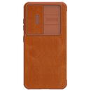 Husa Nillkin Qin Leather Pro Case for Samsung Galaxy S23+ flip cover camera cover brown