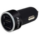 Accesorii birotica Duo-incarcator LEITZ CompleteTraveller USB pentru masina - negru