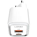 Incarcator de retea Ldnio A2318C USB, USB-C 20W Alb  + Cablu USB - Lightning