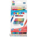 Articole pentru scoala Creioane colorate CARIOCA BiColor, triunghiulare, bicolore, 12 culori/cutie