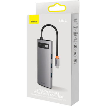Baseus StarJoy HUB 8-Port USB-C - 3x USB-A / 1x HDMI / 1x RJ45 / 1x SD/TF / 1x USB-C PD gray