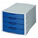 Accesorii birotica Suport plastic cu 4 sertare pentru documente, HAN Monitor (open) - gri deschis/albastru