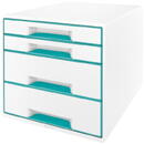 Accesorii birotica Cabinet cu sertare LEITZ Wow, 4 sertare - alb/turcoaz