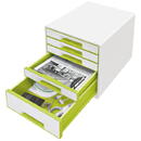 Accesorii birotica Cabinet cu sertare LEITZ Wow, 5 sertare - alb/verde
