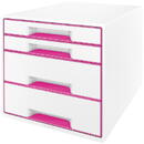 Accesorii birotica Cabinet cu sertare LEITZ Wow, 4 sertare - alb/roz