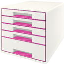 Accesorii birotica Cabinet cu sertare LEITZ Wow, 5 sertare - alb/roz