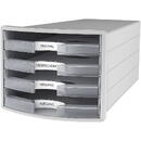 Accesorii birotica Suport plastic cu 4 sertare pentru documente, HAN Impuls (open) - gri deschis/transparent mat