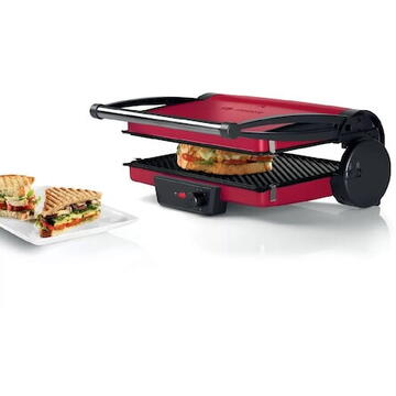 Bosch TCG4104 Contact Grill, Grilling plates with non-stick coating, Power 2000W, Red