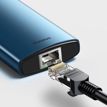 Baseus Metal Gleam, conectare PC USB Type-C, USB 3.0 x 3, USB Type C x 1 PD 100W 5V / 9V / 14.5V / 20V 5A (Max.), Gigabit RJ-45 x 1, HDMI x 1/4K/30Hz, albastru