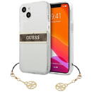 Husa Husa de protectie Guess PU/TPU 4G Brown Stripe pentru Iphone 13 Mini, Transparent