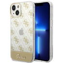 Husa Husa telefon Guess pentru iPhone 14 Plus, Peony Glitter Script Logo, Plastic, Auriu