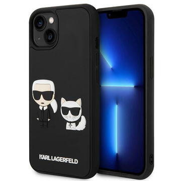 Husa Husa telefon Karl Lagerfeld pentru iPhone 14 Plus, Karl Lagerfeld and Choupette 3D, Plastic, Negru