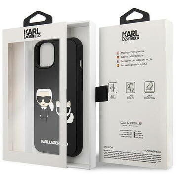 Husa Husa telefon Karl Lagerfeld pentru iPhone 14 Plus, Karl Lagerfeld and Choupette 3D, Plastic, Negru