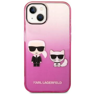 Husa Husa telefon Karl Lagerfeld pentru iPhone 14, Gradient Karl and Choupette. Plastic, Roz