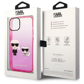 Husa Husa telefon Karl Lagerfeld pentru iPhone 14, Gradient Karl and Choupette. Plastic, Roz