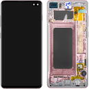 Piese si componente Display - Touchscreen Samsung Galaxy S10+ G975, Cu Rama, Roz Auriu (Ceramic White), Service Pack GH82-18849J
