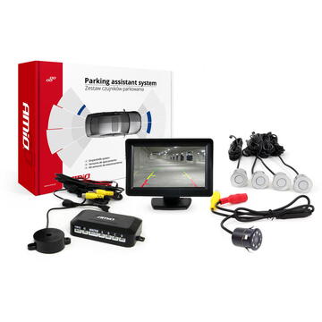 AMiO Set senzori parcare tft01 4.3" cu camera hd-307-ir 4 senzori, Argintiu