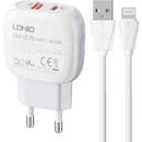 Incarcator de retea Wall charger  LDNIO A2313C USB, USB-C 20W + USB to Lightning cable