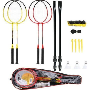NILS eXtreme NILS NRZ264 ALUMINIUM badminton set 4 rackets, 3 feather darts, 600x60cm net, case