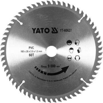 Yato Disc circular pentru PVC, YT-60627, dimensiune 185x20x2.5mm