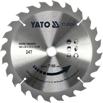 Yato Piła tarczowa z węglikiem do drewna 190 x 20mm 24z (YT-60634)