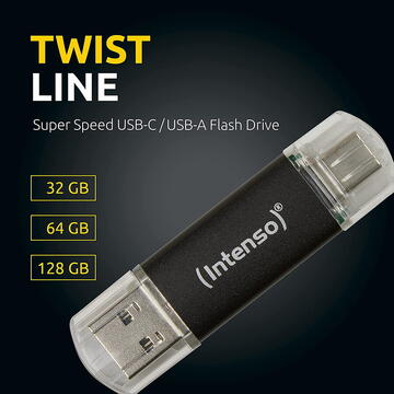 Memorie USB Intenso Twist Line 128 GB, (anthracite/transparent, USB-A 3.2 Gen 1, USB-C 3.2 Gen 1)