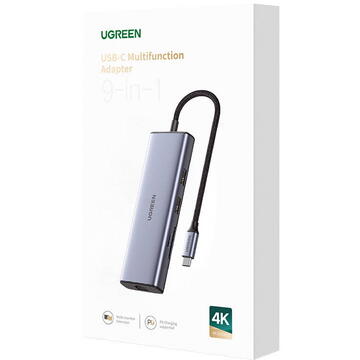 Adapter UGREEN 9-in-1 CM490 Hub USB-C, 2x USB-A 3.0, USB-A 2.0, 2x HDMI 4K/60Hz, SD/TF, RJ45