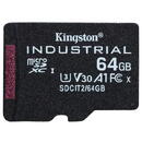 Card memorie Kingston Industrial microSDHC 64GB Class 10 A1 pSLC + SD Adapter